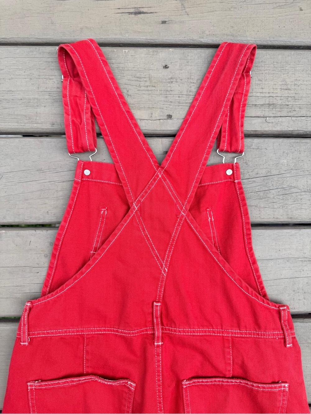 Free People We The Free Ziggy Red Denim Overalls in Heart Eyes Red - Picture 12 of 16